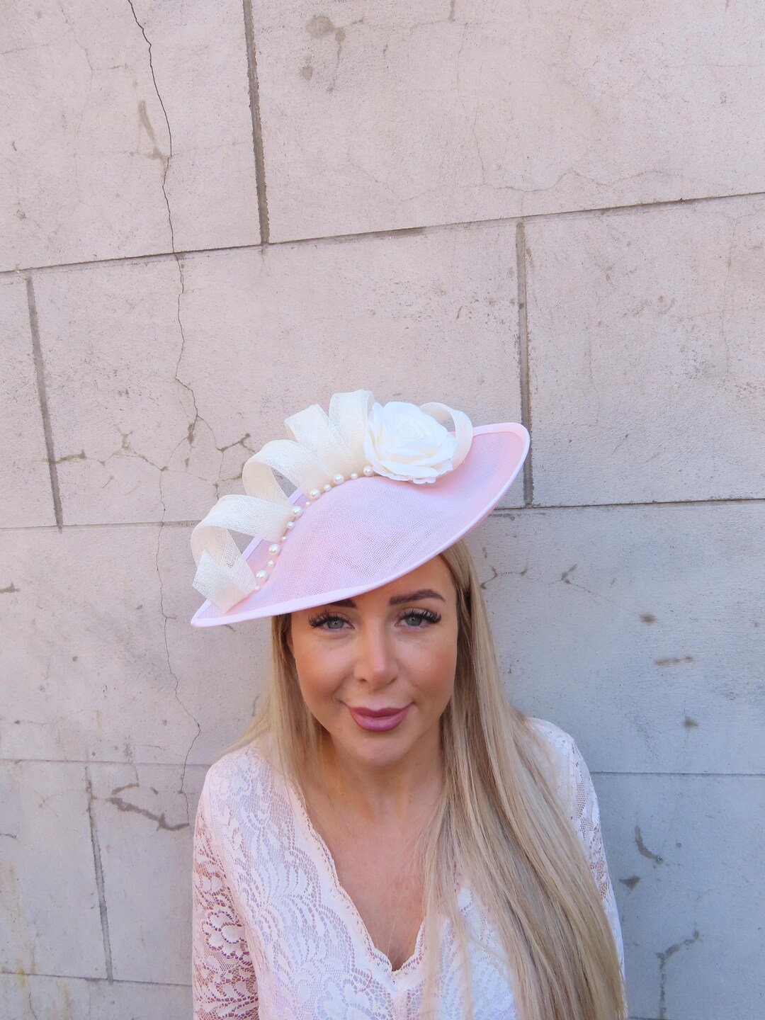 Large Cream Ivory Light Pink Blush Rose Floral Pearl Flower  display picture 1