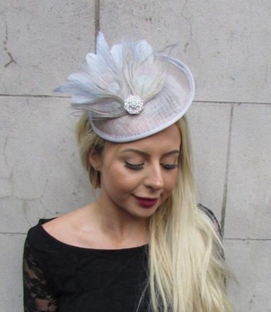 Grey Silver Feather Disc Saucer Hat Fascinator Hair Band Etsy Australia