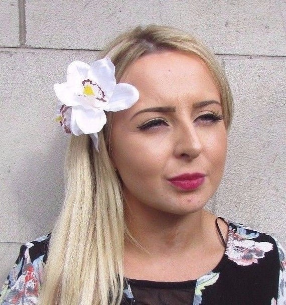 Double White Orchid Flower Hair Clip Rockabilly 1950s Etsy
