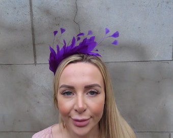 Cadbury Purple Feather Fascinator Races Wedding Guest Headpiece Hairband Alice Band Headband Ladies Day Outfit Thin Headband ps-8