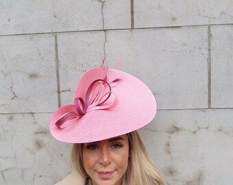 One off Piece Large Blush Pink & Burgundy Feather Flower Hat Fascinator ...