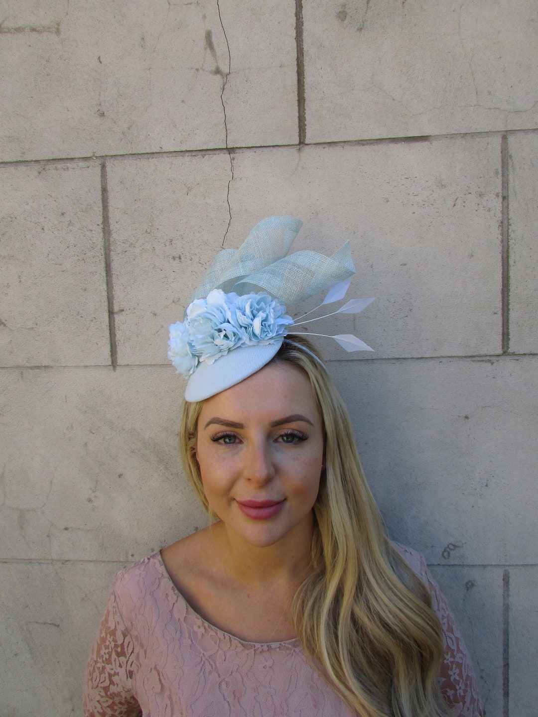 Light Duck Egg Blue Pale Aqua Flower Feather Hat Fascinator Etsy UK