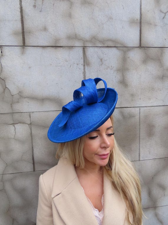 Large Cobalt Blue Sinamay Hat Fascinator Disc One off Piece U10902