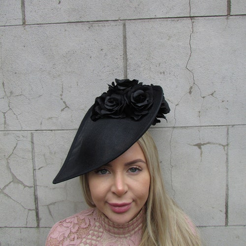 New Dramatic Black Rose Flower Feather Fascinator Hat Big  display picture 2