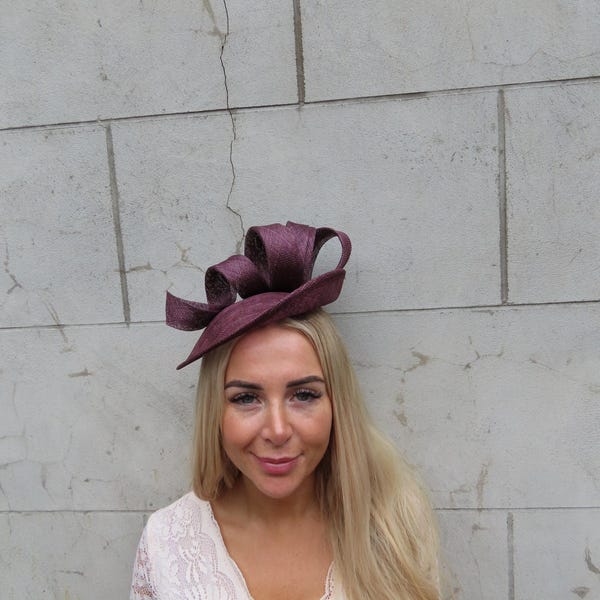 Dark Burgundy Wine Plum Fascinator Disc Hat Hatinator Races Wedding Guest Headband Saucer One Off Piece u10906