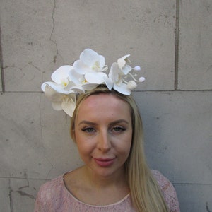 Off White Orchid Flower Fascinator Headpiece Headband Races Crown Ivory Wedding Ladies Day Floral Hair Band or-07