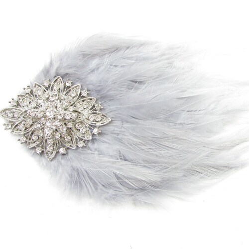 Grey & Silver Feather Fascinator Headpiece Races Diamante Hair - Etsy