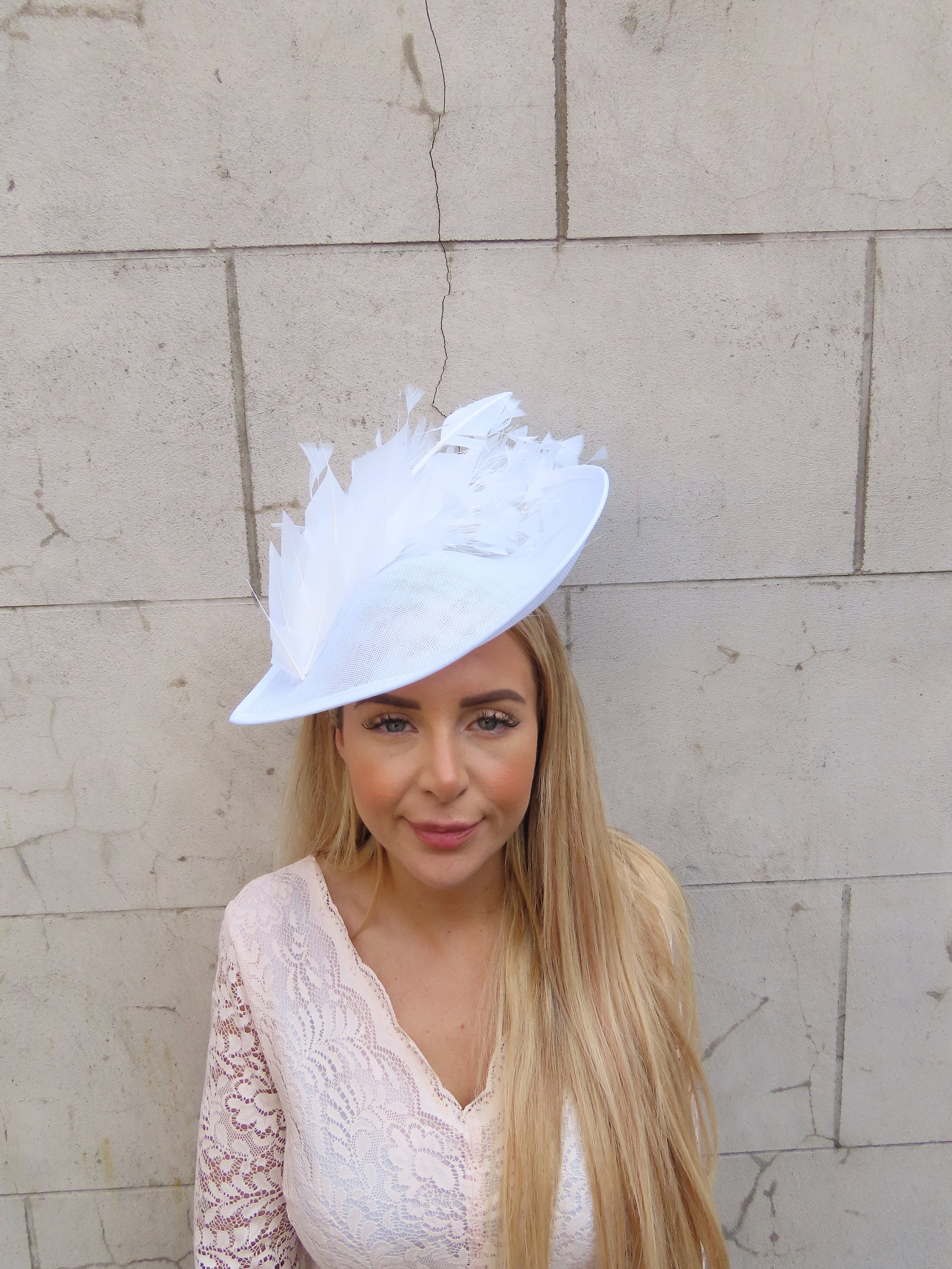 Large White Feather Fascinator Hat Big Teardrop Wedding  display picture 1