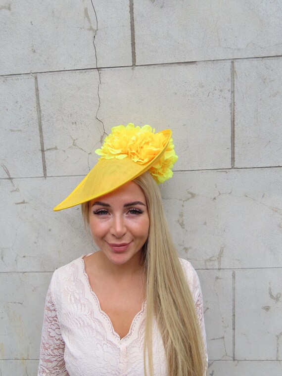 Large Yellow Teardrop Fascinator Hat Flower Wedding Guest  display picture 1
