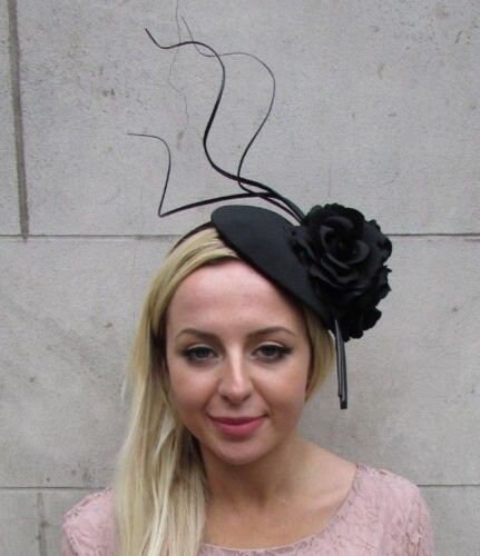 Large Black Velvet Rose Flower Feather 