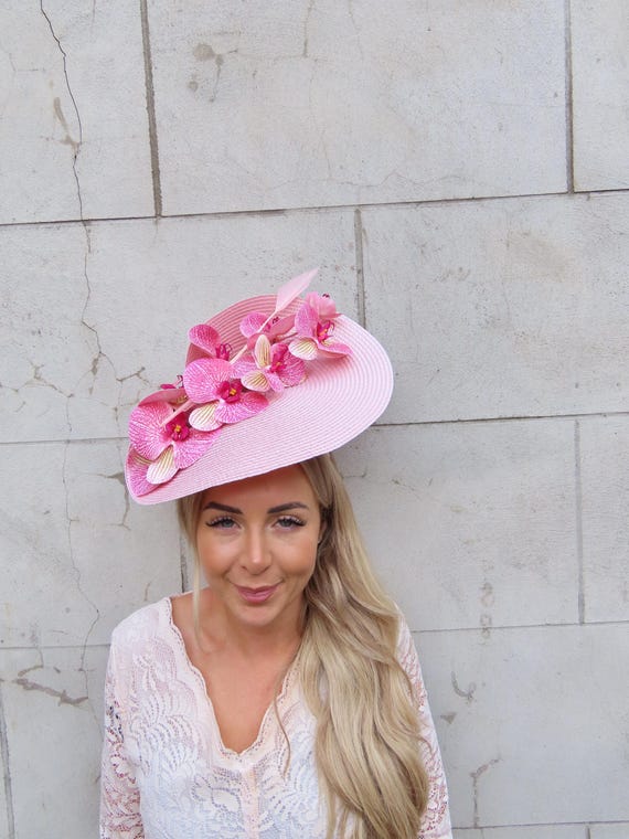 Large Light Pink Orchid Flower Feather Hat Fascinator  display picture 3