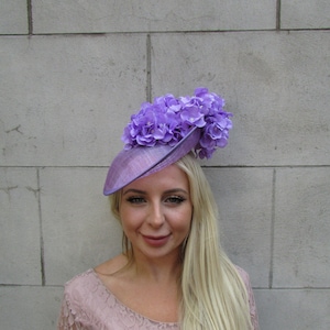 Large Lilac Hydrangea Flower Floral Disc Hat Fascinator Races Wedding Purple Ascot Hatinator sh-573 uu