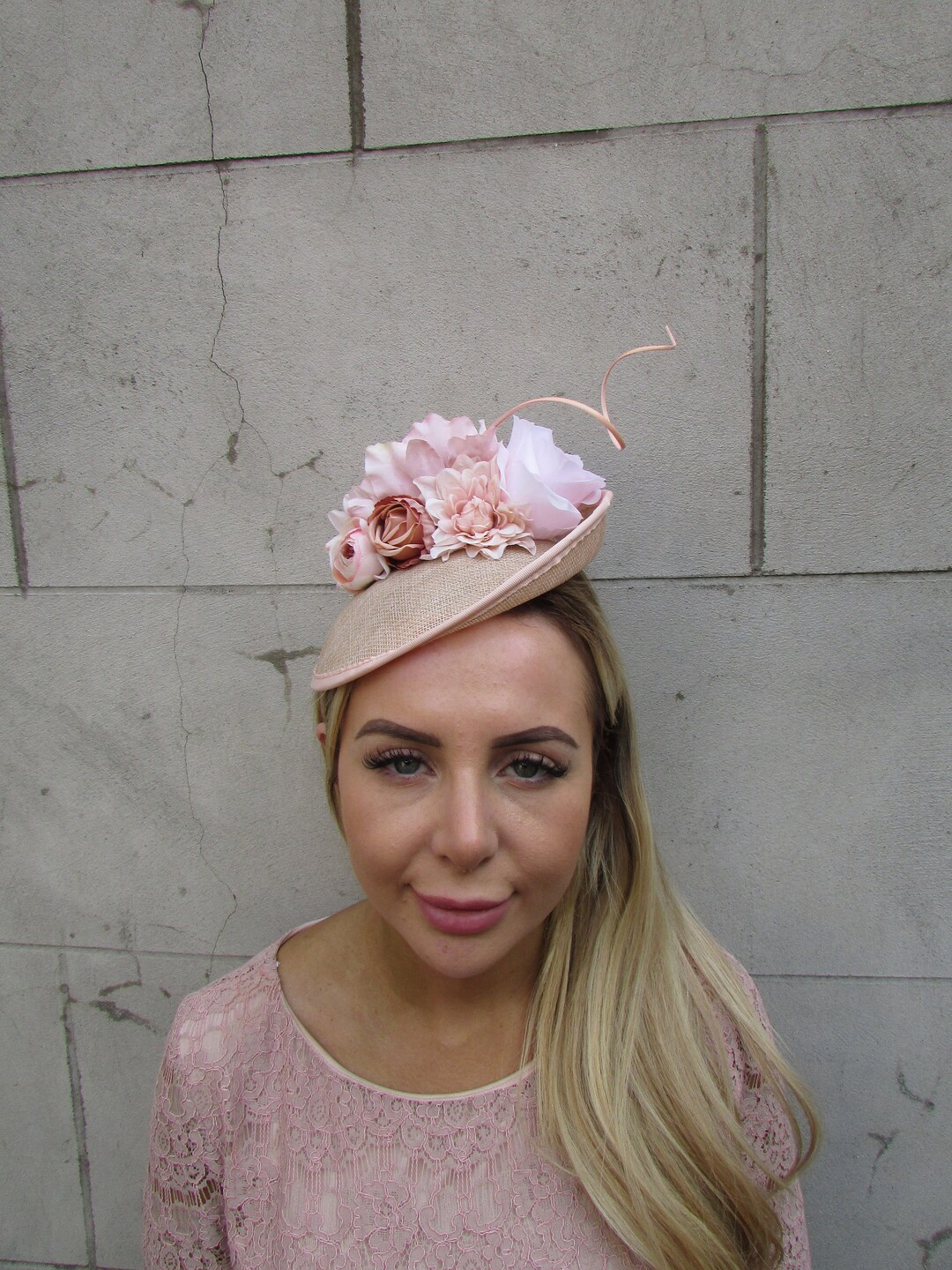 Light Peach Blush Pink Nude Feather Flower Floral Disc Saucer Hat ...
