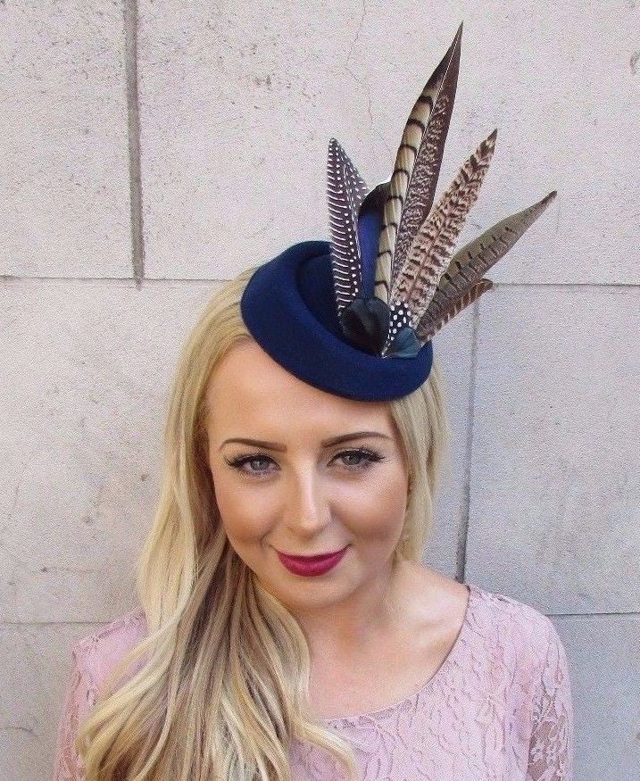 Navy Blue Brown Pheasant Feather 