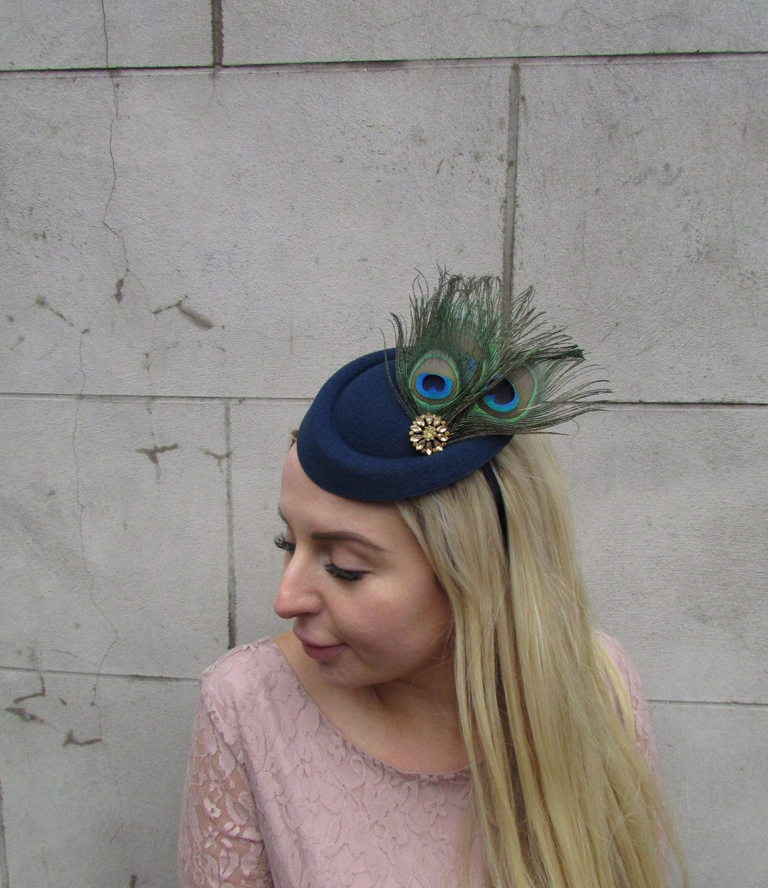 Gold Peacock Feather Pillbox Hat Hair 