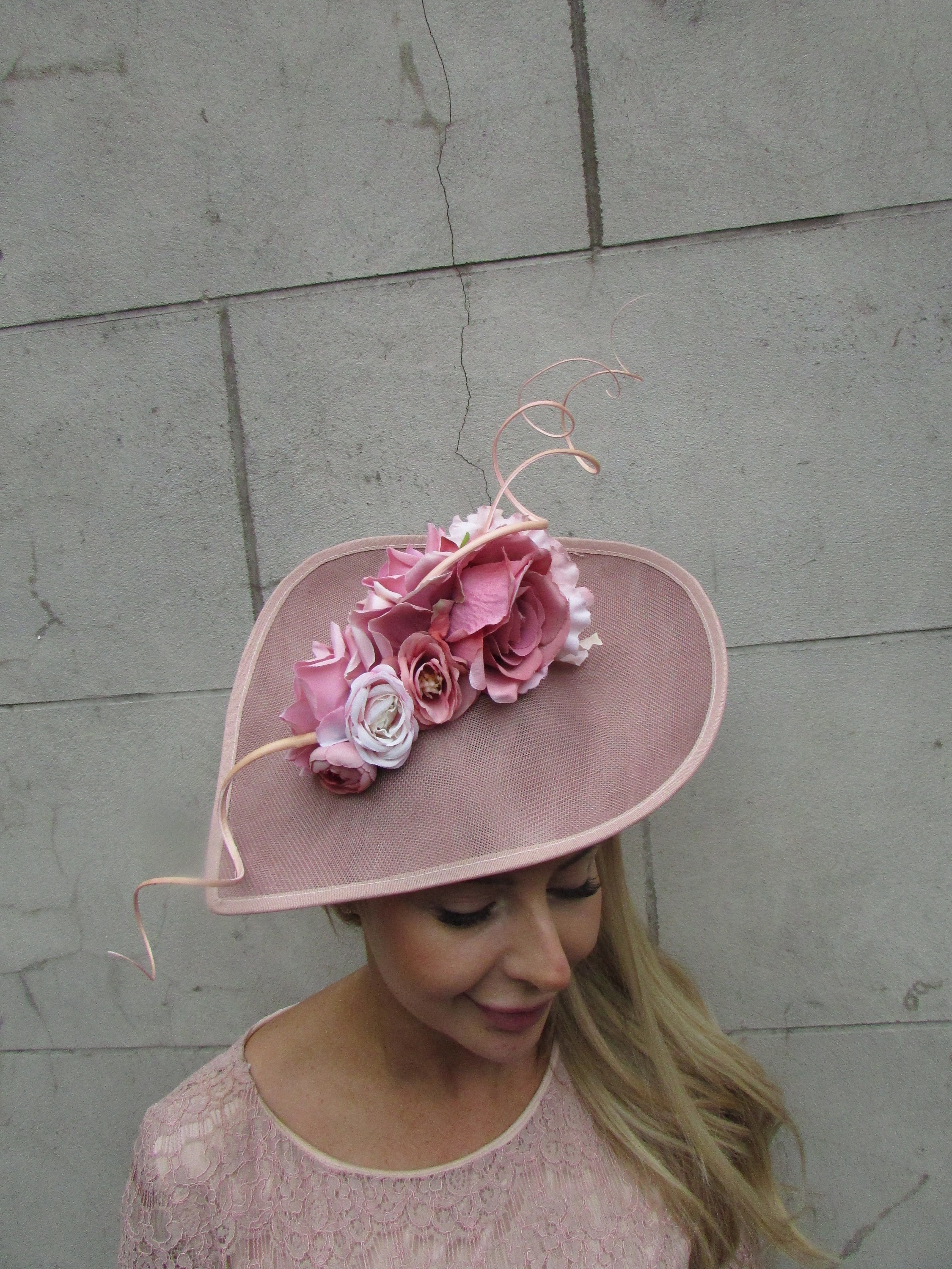 Large Nude Dusky Pink Blush Light Pink Flower Fascinator Hat Big ...