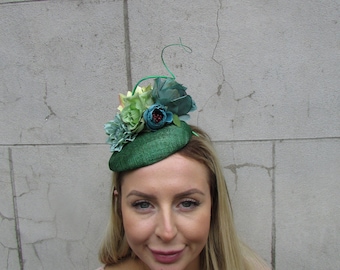 Emerald Green Jade Bottle Green Chartreuse Lime Turquoise Sinamay Flower Pillbox Hat Fascinator Wedding Races Headband sh-314