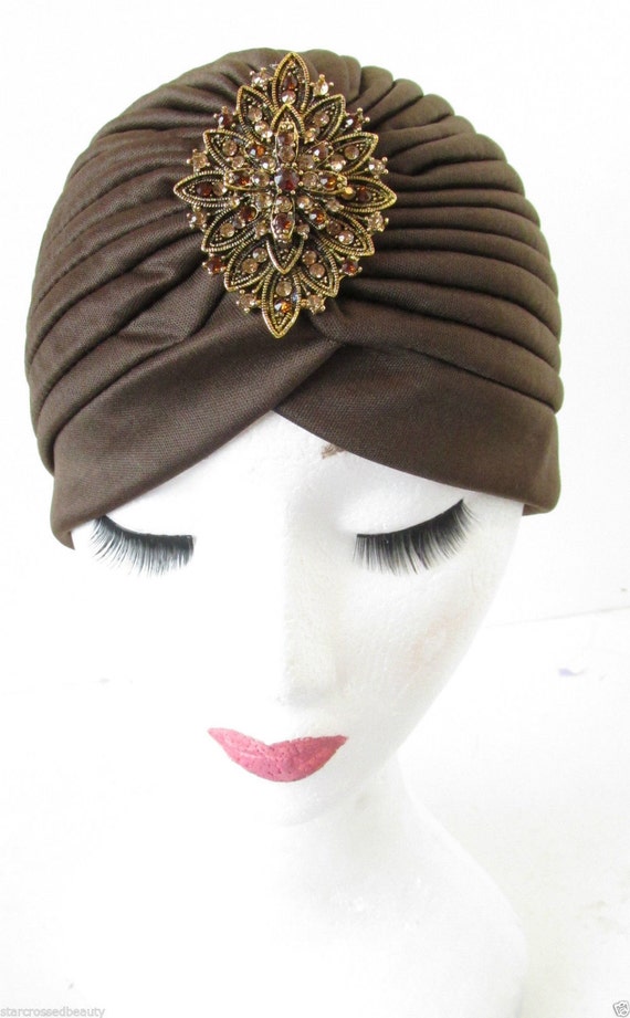 Brown Bronze Rhinestone Turban Cloche Hat Vintage 120s 140s | Etsy