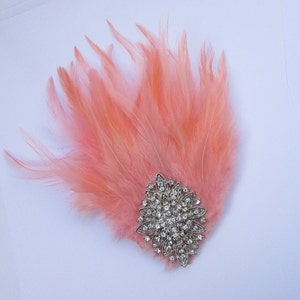 Tocado de plumas plateadas de albaricoque y melocotón, tocado para carreras, pinza para el pelo con Diamante para invitados de boda, 04aa imagen 3