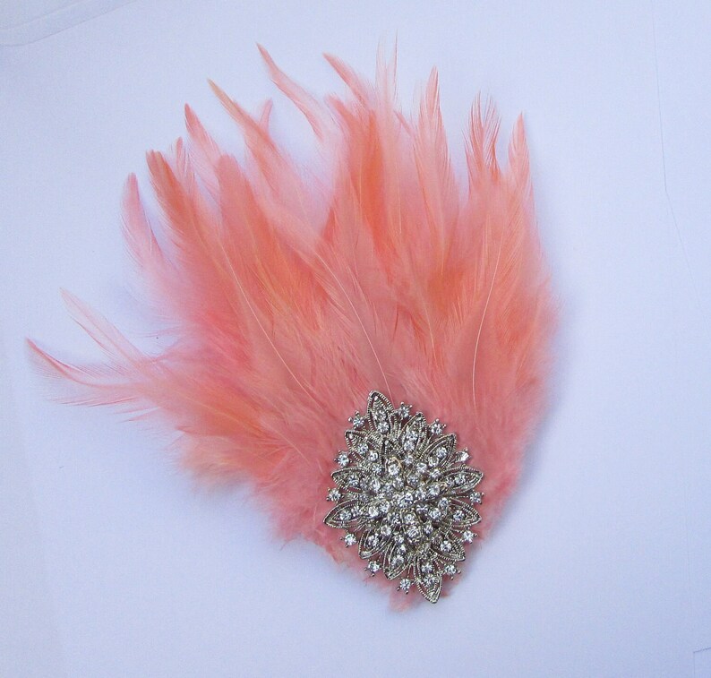 Tocado de plumas plateadas de albaricoque y melocotón, tocado para carreras, pinza para el pelo con Diamante para invitados de boda, 04aa imagen 3