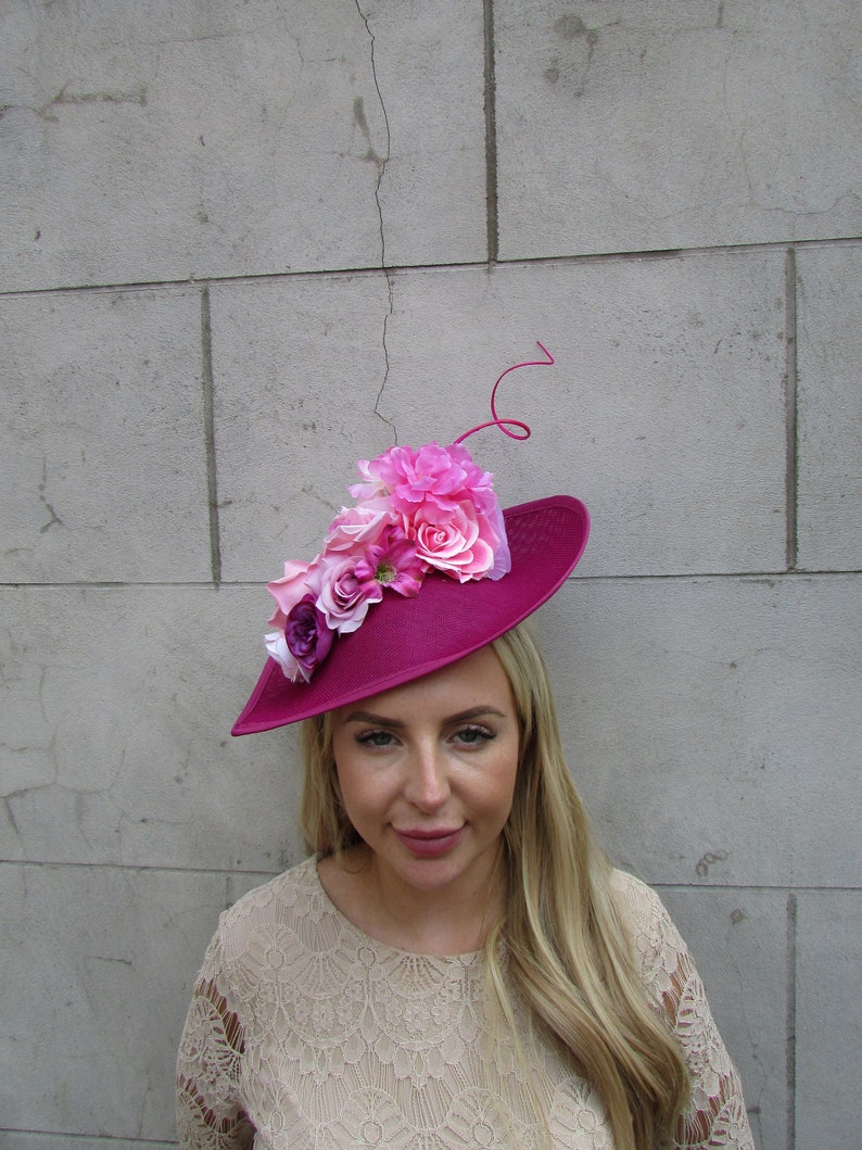 Large Fuchsia Blush Light Pink Rose Flower Fascinator Hat Big Teardrop ...