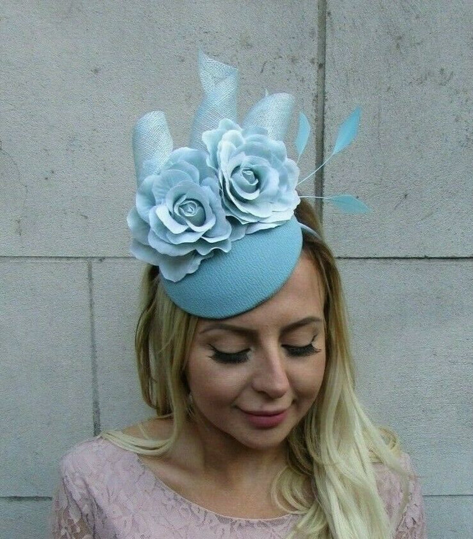 Duck Egg Light Turquoise Blue Flower Feather Hat Fascinator Etsy