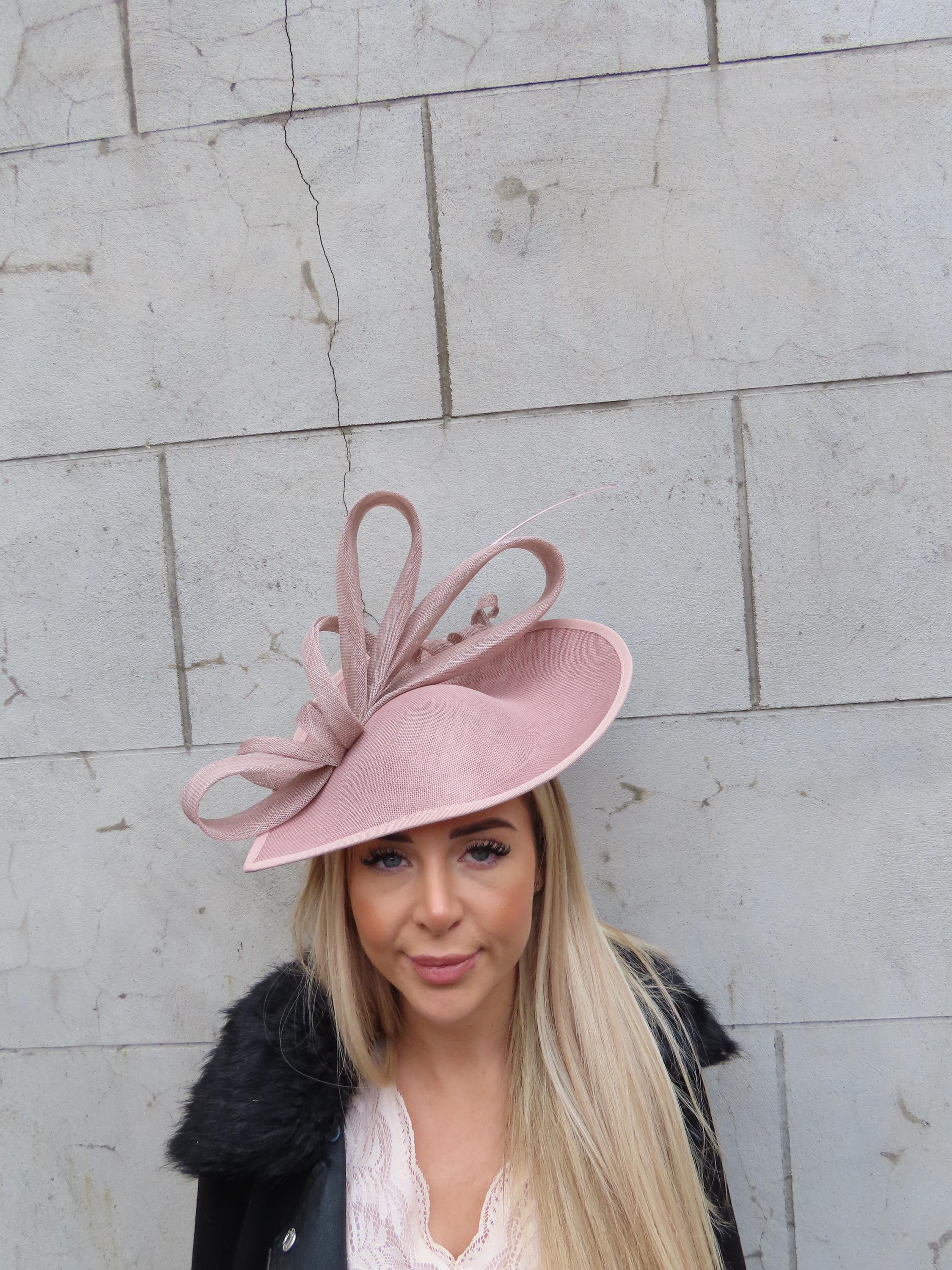 Large Nude Mink Rose Pink Fascinator Hat Big Teardrop 