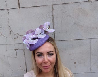 Lilac Lavender Orchid Flower Sinamay Fascinator Hat Pillbox One Off Piece u12402