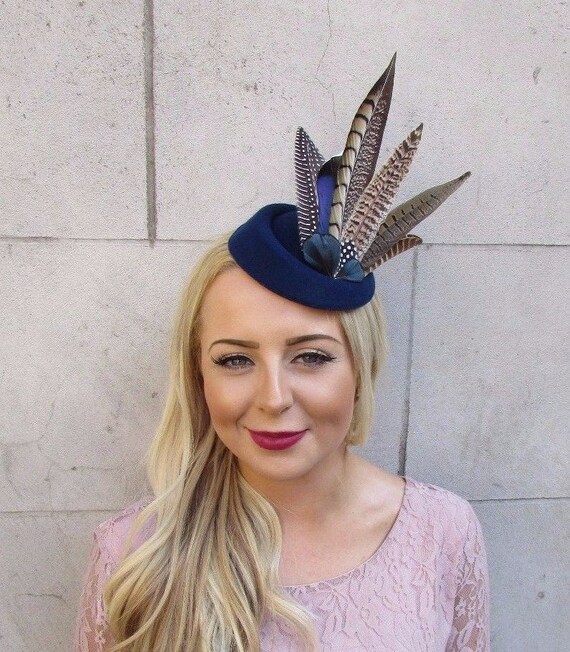 Navy Blue Brown Pheasant Feather 