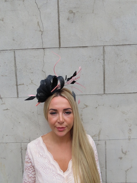Black & Dusky Blush Pink Statement Feather Sinamay  display picture 3