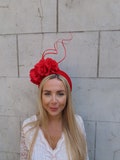 Red Rose & Feather Velvet Headband Ascot Fascinator Headpiece Wedding Races Padded Hairband Halo Rose Flower Statement sh-94