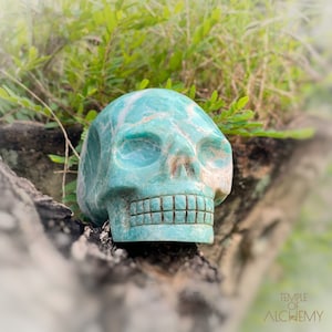 Amazonita x Turmalina Negra // Calavera de Cristal Alargada Maya * L29.fc1