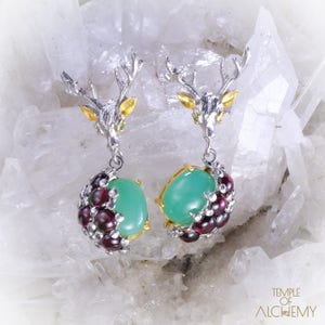 Herten totem oorbellen * Chrysoprase + Peridot + Rhodolite Garnet * gratis DHL Express verzending * 71225ger1