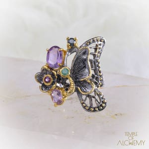 Butterfly ringmaat 5.5 * Amethyst + Emerald + roze saffier + Rhodolite Garnet * gratis DHL Express verzending * 7925gr5