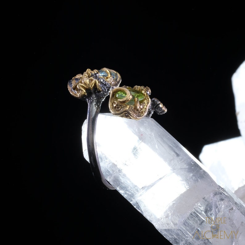 Rhodolite Garnet Ring Blue Topaz free size Free DHL Express Shipping* 7209gr1 Abundance /& Spiritual Insight Peridot