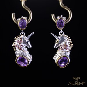 Unicorn oorbellen * Amethyst + Rhodolite Garnet + zwarte Spinel * gratis DHL Express verzending * 81026ger2