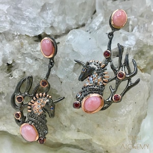 Unicorn oorbellen * roze opaal + granaat + Blue Topaz + blauwe saffier * gratis DHL Express verzending * 80821ger2