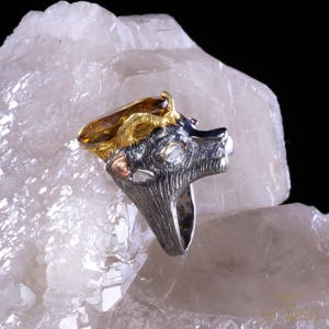 Tijger Totem Ring * maat 6.5 * Smokey Citrien + Blue Topaz * gratis DHL Express verzending * 71113gr6