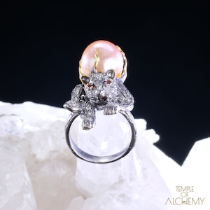 Jaguar ringmaat 7,75 * Pearl + Rhodolite Garnet * gratis DHL Express verzending * 80110gr2