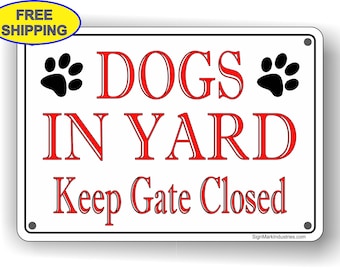 Hotop 2 Pieces Beware of Dogs Aluminium Sign and Please Keep The Gate Closed Metal Sign Aluminium Dog Warning Sign with Hanging Rope for Yard Fence Garden Indoor Outdoor Use 9.8 x 5.9 inch