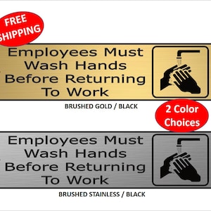 2" x 8" Heavyweight Laser Engraved "Employees Must Wash Hands Before Returning To Work" Plastic Door / Wall Sign