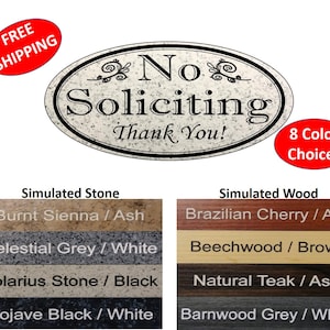 No Soliciting Sign &quot;NO SOLICITING Thank You&quot; home sign, business sign, wood sign, marble sign, granite sign - Free Shipping