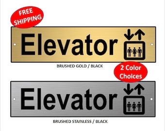 Letrero de plástico para puerta o pared de 2" x 8" con la palabra "Elevator" grabado con láser y peso pesado