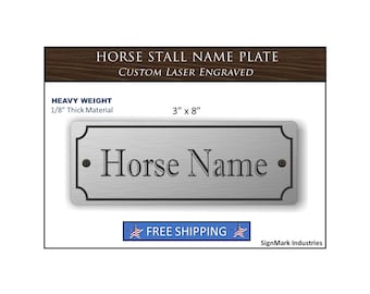 Placa resistente para establo de caballos, de 3" x 8" de grosor y 1/8" de grosor. Nombre del caballo. ENVÍO GRATIS.