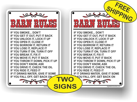 Lot Of Two Barn Rules Sign Horse Barn Stable Etsy