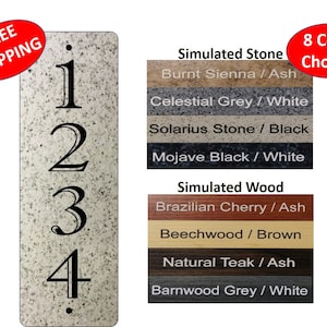 Rectangular Mailbox Sign / House Number Sign, laser engraved simulated marble, simulated wood sign, address sign, VERTICAL