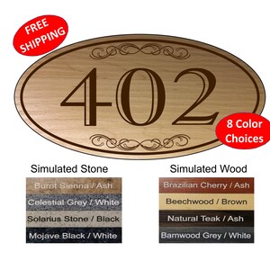 Decorative Oval House Number Sign, marble granite sign, wood sign, address sign HORIZONTAL