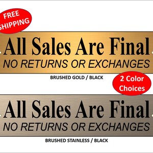 2" x 8" Heavyweight Laser Engraved "All Sales Are Final" Plastic Door / Wall Sign