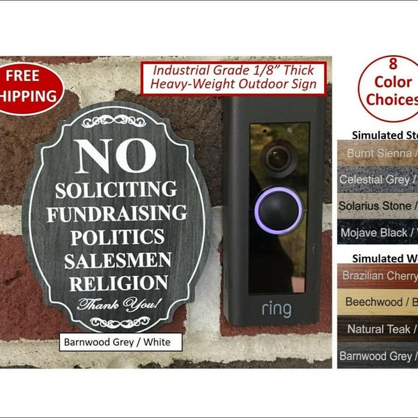 4" x 5" Heavy-Weight Laser Engraved - No Soliciting Etc. Door Bell Sign - FREE SHIPPING