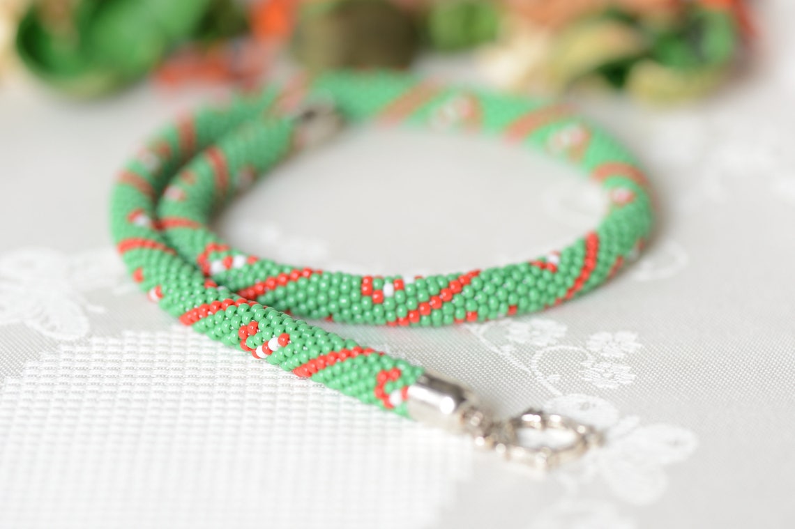 Bead Crochet Necklace candy Cane Beaded Etsy
